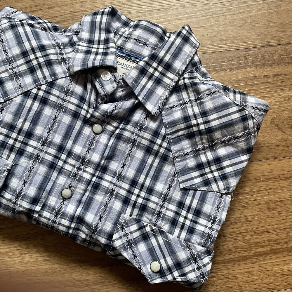 Panhandle Rough Stock Shirt Womens Small Plaid Western Pearl Snap Embroidered - Picture 15 of 15
